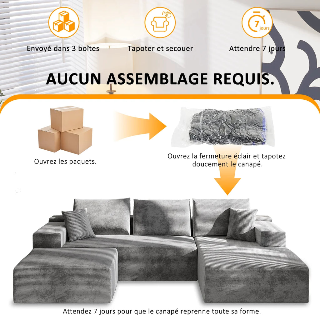 Mihtrov Modular Corner Sofa, 4-Seater Compressible Sofa, Frameless Sofa, Multifunctional Folding Sofa Bed, Freely Modular and Combinable, Suitable for Living Room and Bedroom