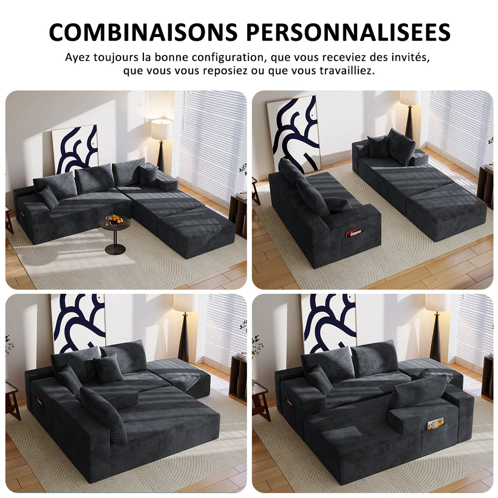 Mihtrov Modular Corner Sofa, 4-Seater Compressible Sofa, Frameless Sofa, Multifunctional Folding Sofa Bed, Freely Modular and Combinable, Suitable for Living Room and Bedroom