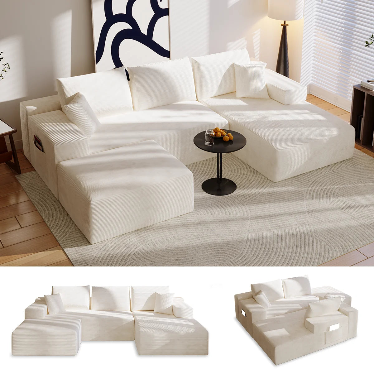 Mihtrov Modular Corner Sofa, 4-Seater Compressible Sofa, Frameless Sofa, Multifunctional Folding Sofa Bed, Freely Modular and Combinable, Suitable for Living Room and Bedroom