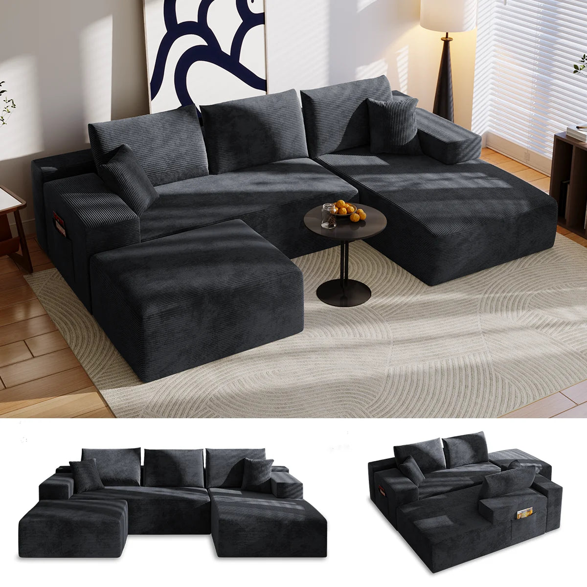 Mihtrov Modular Corner Sofa, 4-Seater Compressible Sofa, Frameless Sofa, Multifunctional Folding Sofa Bed, Freely Modular and Combinable, Suitable for Living Room and Bedroom