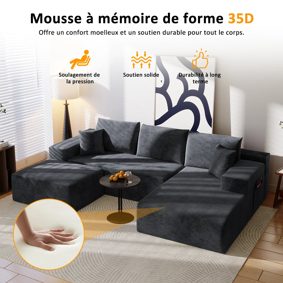 Mihtrov Modular Corner Sofa, 4-Seater Compressible Sofa, Frameless Sofa, Multifunctional Folding Sofa Bed, Freely Modular and Combinable, Suitable for Living Room and Bedroom