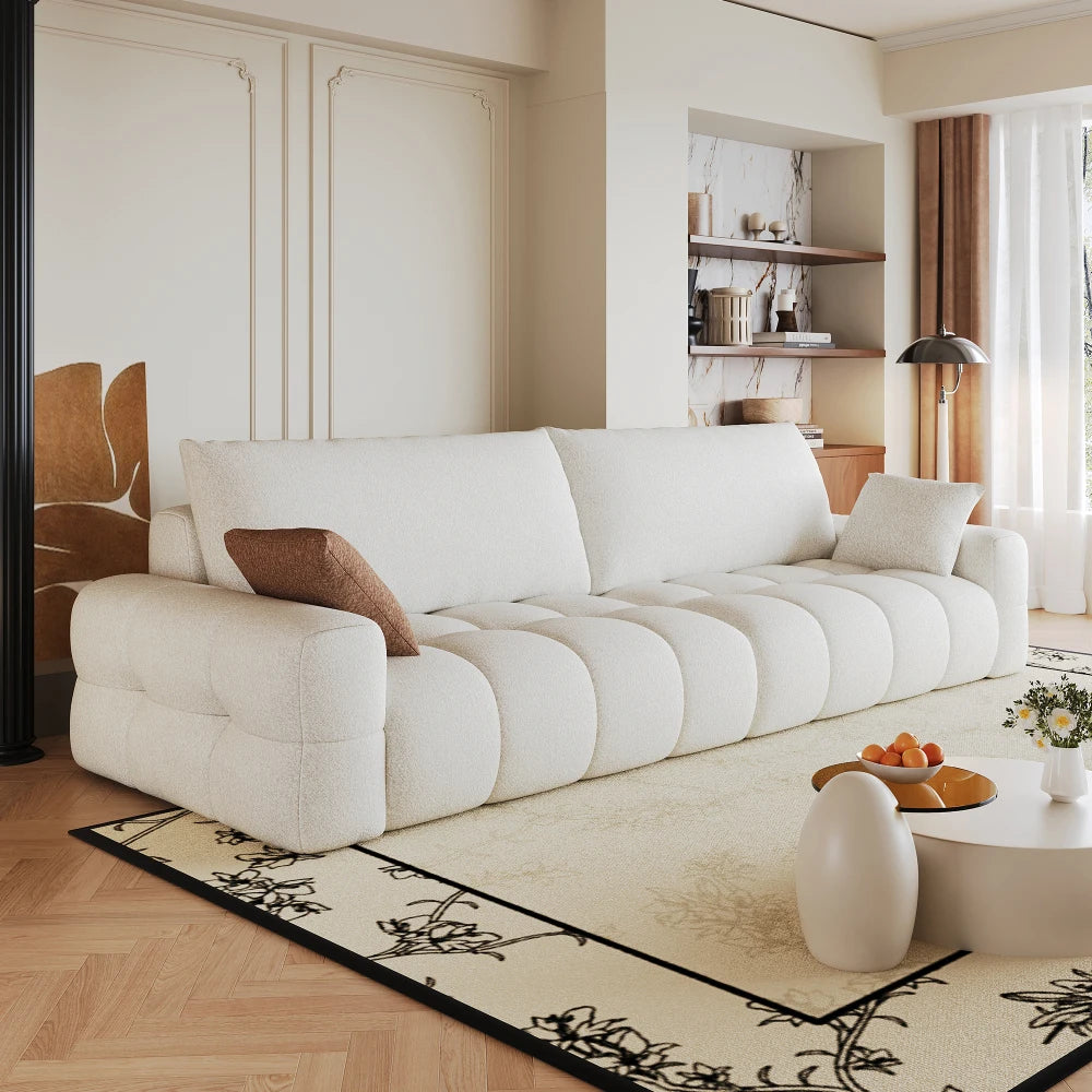 260cm Boneless Modular Compression Sofa, Comfortable Upholstered Fabric Sofa with Extra Deep Seat, High Density Sponge Cushion, No Assembly Required, Modern Compact Sofa Couch for Living Room, Bedroom, Apartment