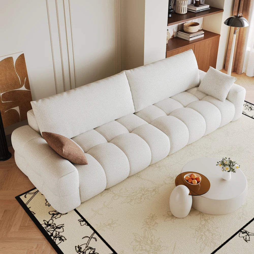 260cm Boneless Modular Compression Sofa, Comfortable Upholstered Fabric Sofa with Extra Deep Seat, High Density Sponge Cushion, No Assembly Required, Modern Compact Sofa Couch for Living Room, Bedroom, Apartment