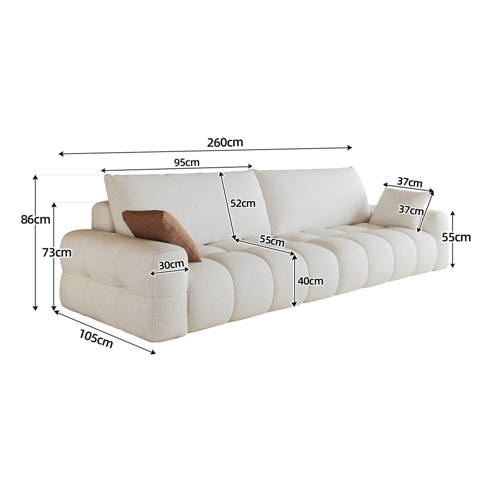 260cm Boneless Modular Compression Sofa, Comfortable Upholstered Fabric Sofa with Extra Deep Seat, High Density Sponge Cushion, No Assembly Required, Modern Compact Sofa Couch for Living Room, Bedroom, Apartment