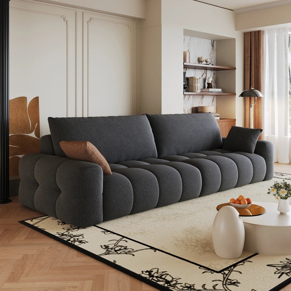 260cm Boneless Modular Compression Sofa, Comfortable Upholstered Fabric Sofa with Extra Deep Seat, High Density Sponge Cushion, No Assembly Required, Modern Compact Sofa Couch for Living Room, Bedroom, Apartment