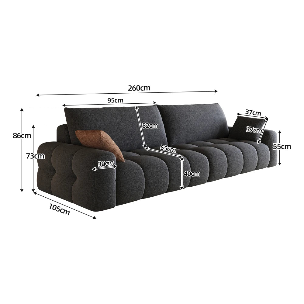 260cm Boneless Modular Compression Sofa, Comfortable Upholstered Fabric Sofa with Extra Deep Seat, High Density Sponge Cushion, No Assembly Required, Modern Compact Sofa Couch for Living Room, Bedroom, Apartment