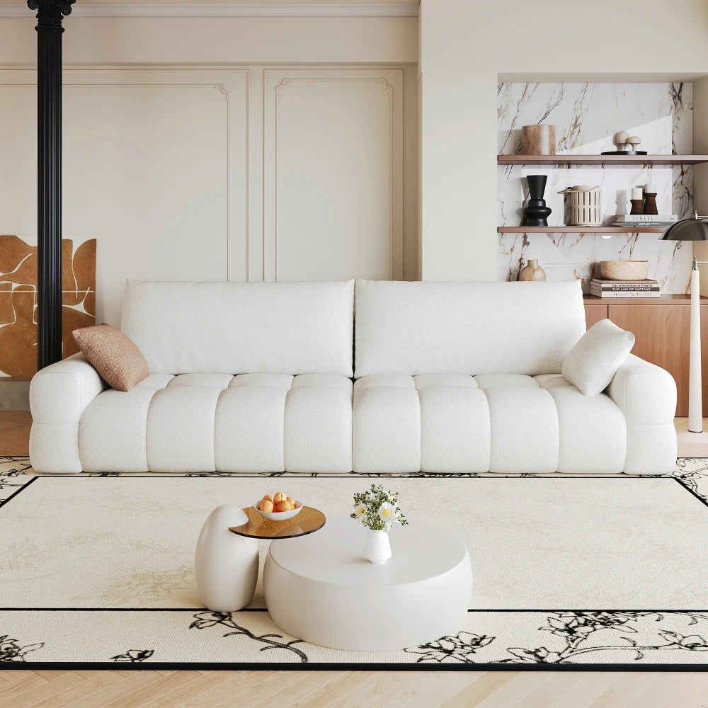 260cm Boneless Modular Compression Sofa, Comfortable Upholstered Fabric Sofa with Extra Deep Seat, High Density Sponge Cushion, No Assembly Required, Modern Compact Sofa Couch for Living Room, Bedroom, Apartment