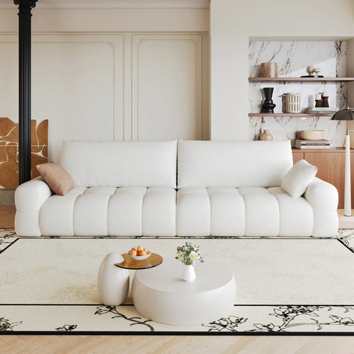 260cm Boneless Modular Compression Sofa, Comfortable Upholstered Fabric Sofa with Extra Deep Seat, High Density Sponge Cushion, No Assembly Required, Modern Compact Sofa Couch for Living Room, Bedroom, Apartment