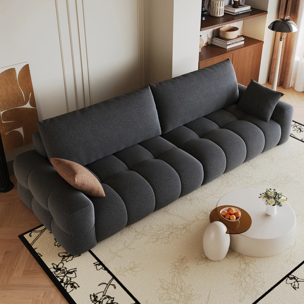 260cm Boneless Modular Compression Sofa, Comfortable Upholstered Fabric Sofa with Extra Deep Seat, High Density Sponge Cushion, No Assembly Required, Modern Compact Sofa Couch for Living Room, Bedroom, Apartment